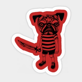 Pugsley the Pug Bowie Knife Sticker